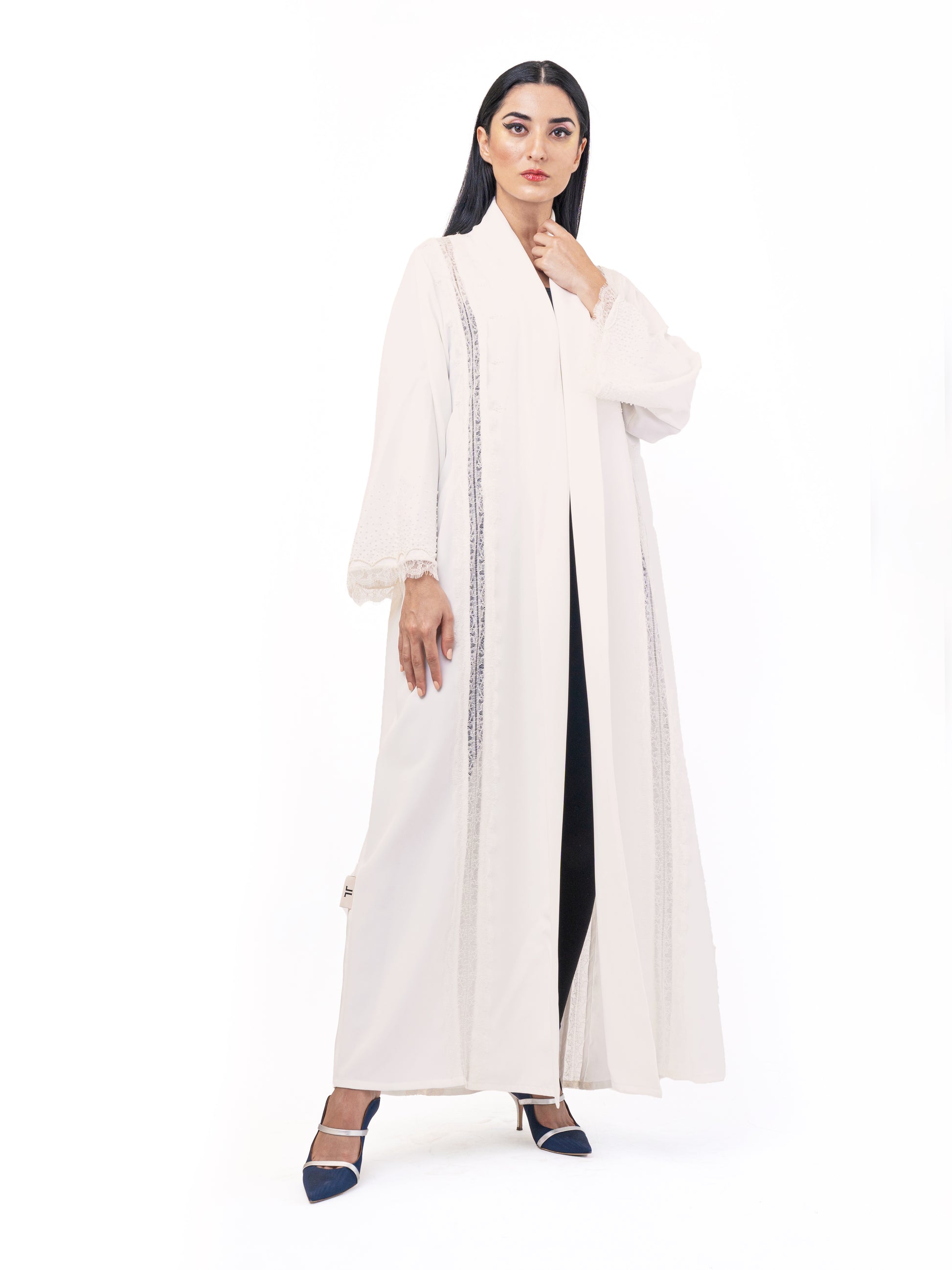 Eid abaya - Off white French duntell with Swarovski