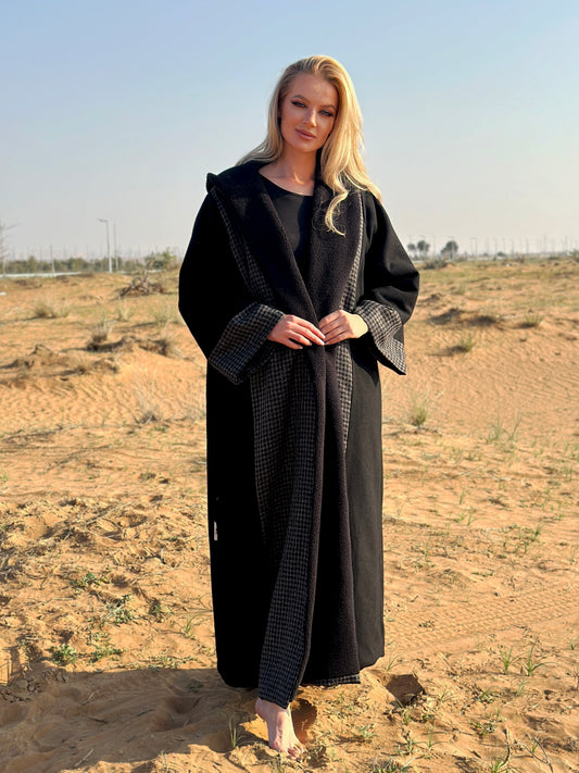 Winter Abaya Farwa collection - Black Woolen with fur