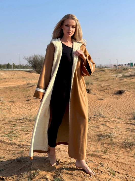 Winter Abaya Farwa collection - Brown woolen with fur