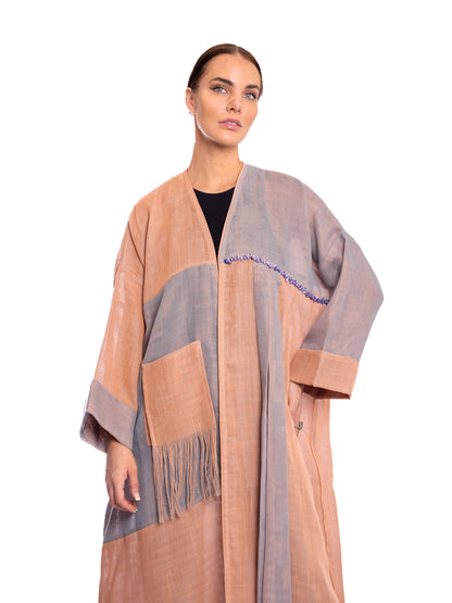 Peach gray Linen Abaya