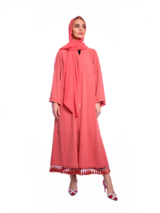 Peach soft crepe Abaya