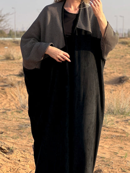 Winter Abaya - Black Velvet and woolen Bisht abaya