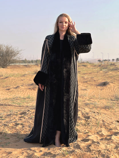 Winter Abaya Farwa collection - Black-Gray abaya with fur