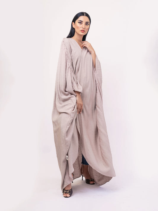 Bisht Abaya - Linen Silver Gray