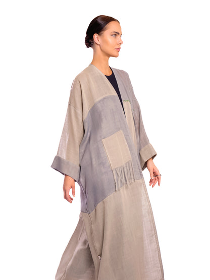 Gray Beige Linen Abaya