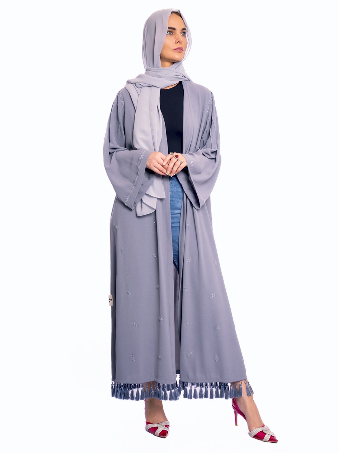 Gray soft crepe Abaya