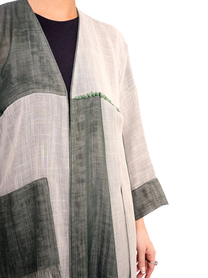 Gray and Green linen abaya