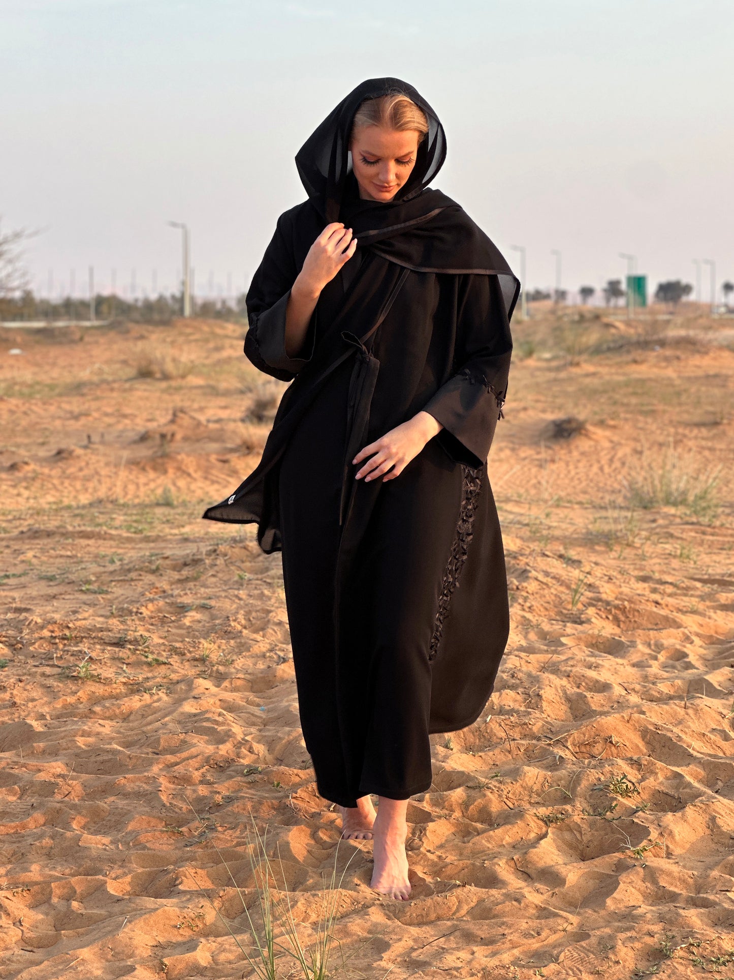 Black Abaya - Crepe and Satin fabric