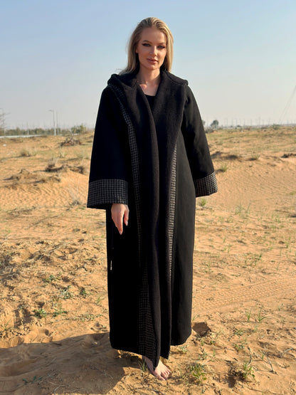 Winter Abaya Farwa collection - Black Woolen with fur