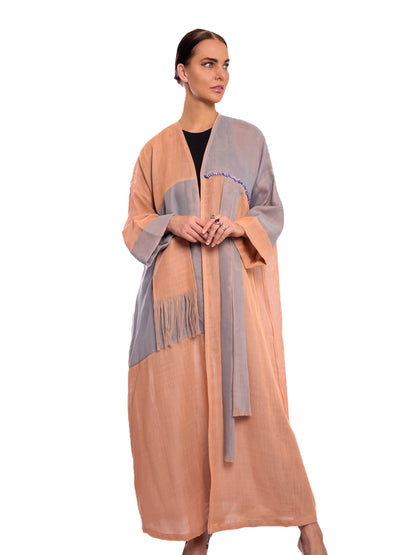 Peach gray Linen Abaya