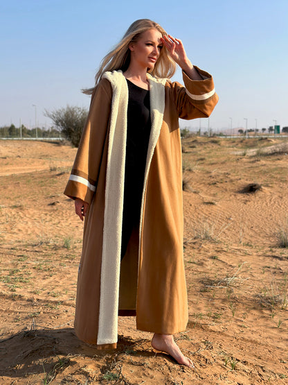 Winter Abaya Farwa collection - Brown woolen with fur