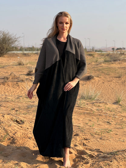 Winter Abaya - Black Velvet and woolen Bisht abaya