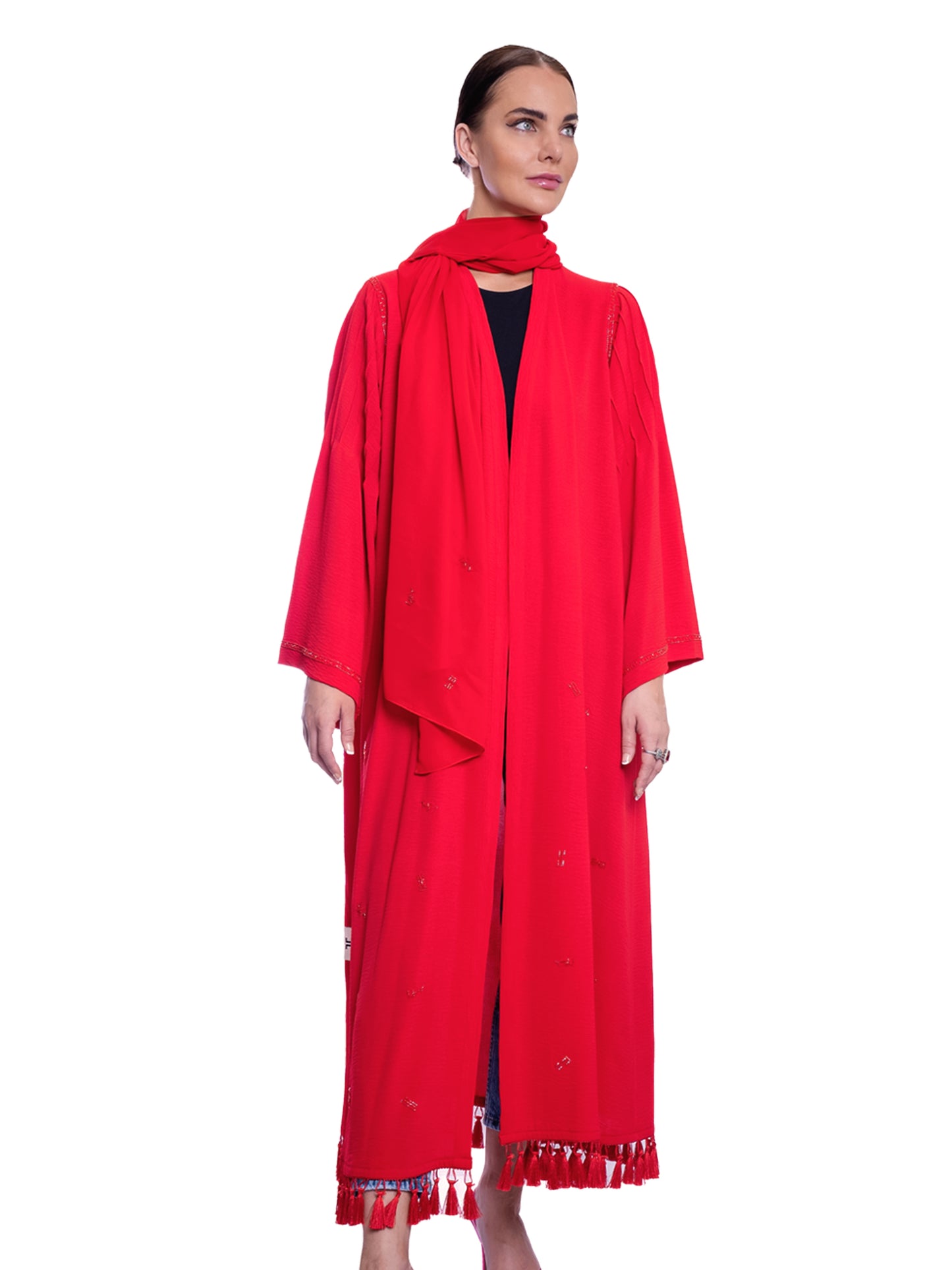 Bright Red Soft Crepe Abaya