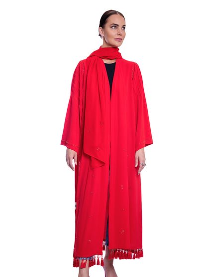 Bright Red Soft Crepe Abaya