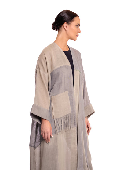 Gray Beige Linen Abaya