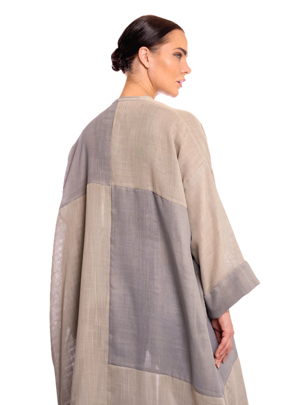 Gray Beige Linen Abaya