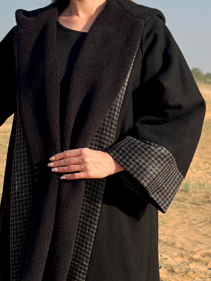 Winter Abaya Farwa collection - Black Woolen with fur