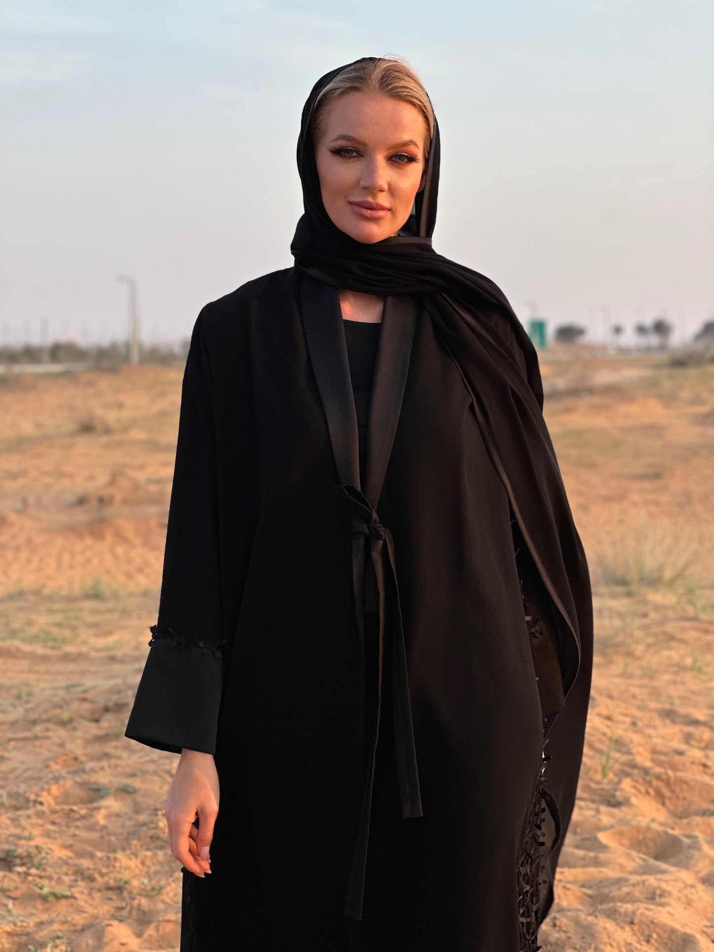 Black Abaya - Crepe and Satin fabric