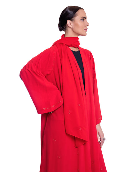 Bright Red Soft Crepe Abaya