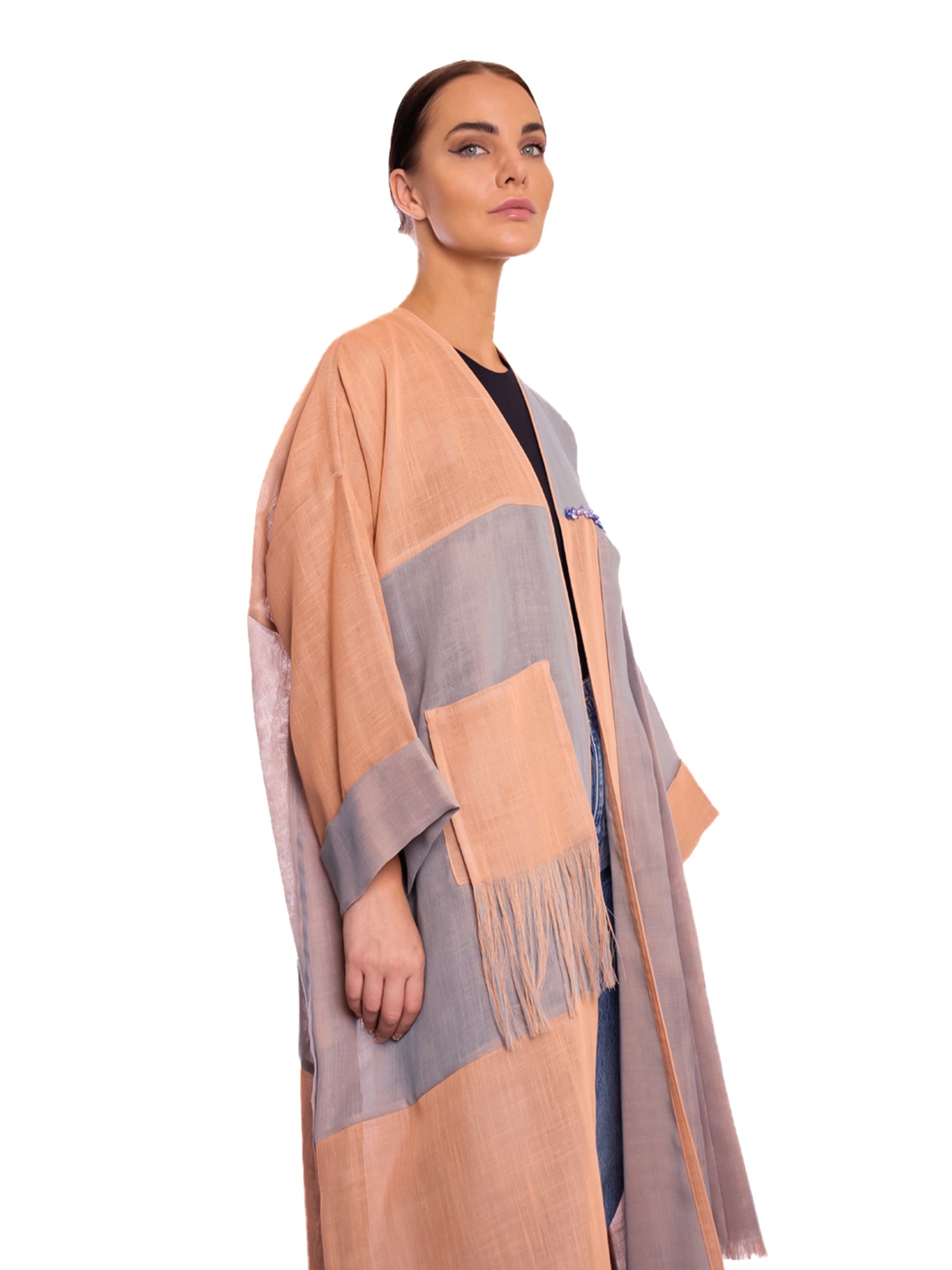 Peach gray Linen Abaya