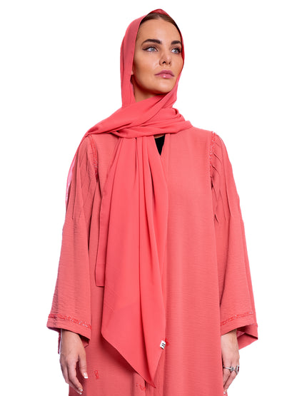 Peach soft crepe Abaya