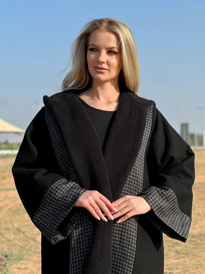 Winter Abaya Farwa collection - Black Woolen with fur