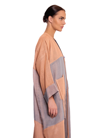 Peach gray Linen Abaya