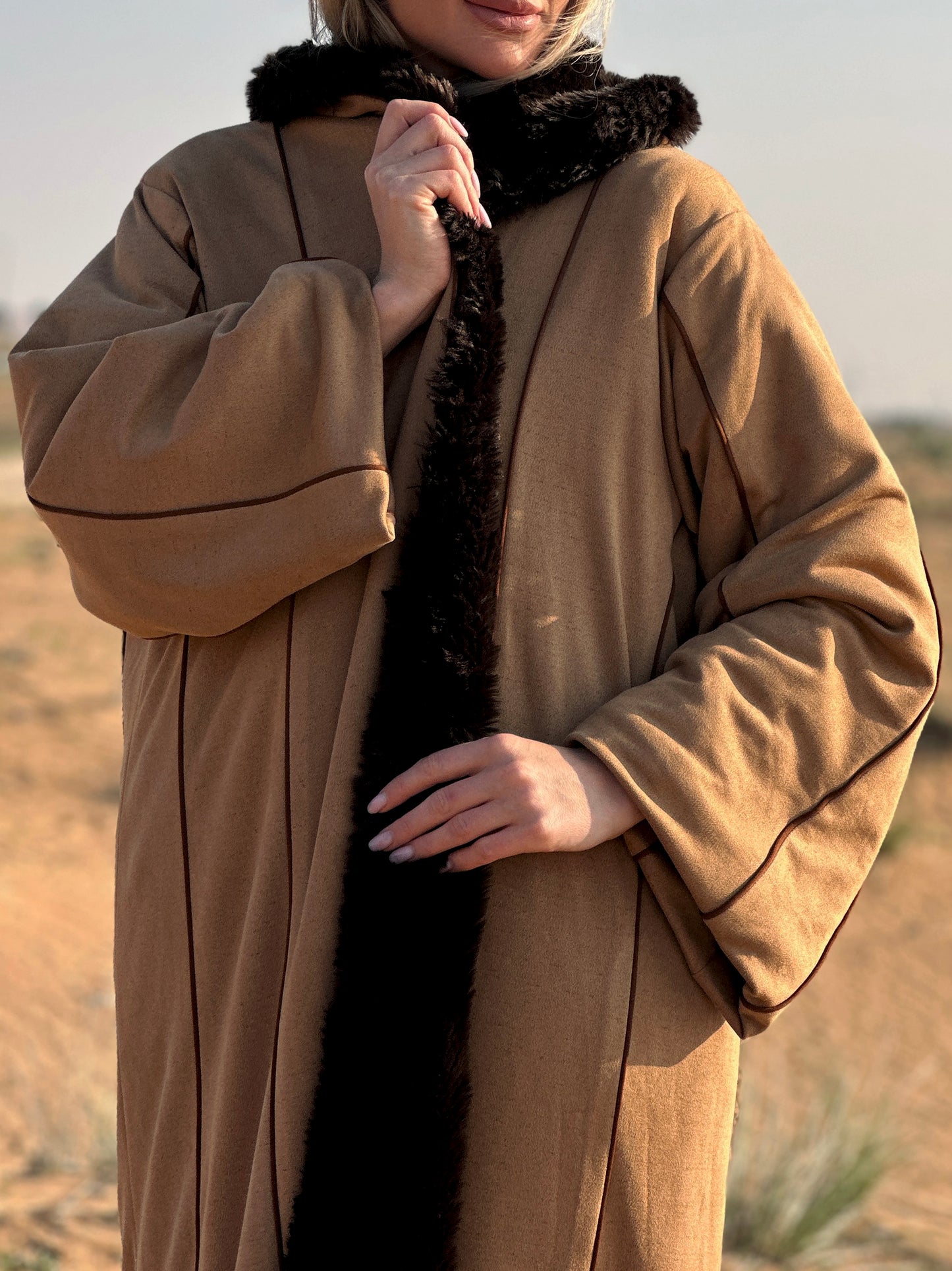 Winter Abaya Farwa collection - Brown woolen with fur