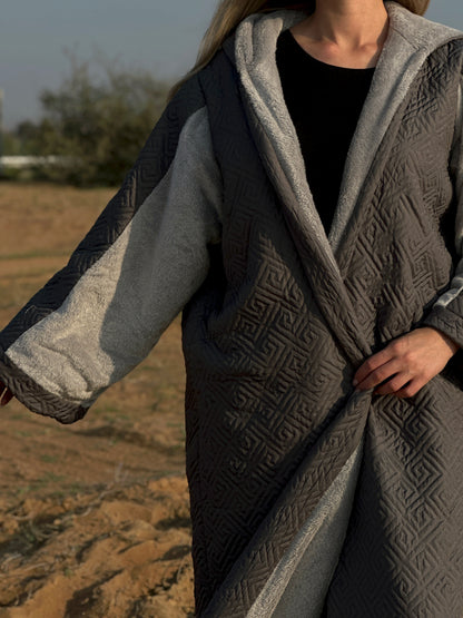 Winter Farwa Collection - Jersey Gray Abaya with Fur