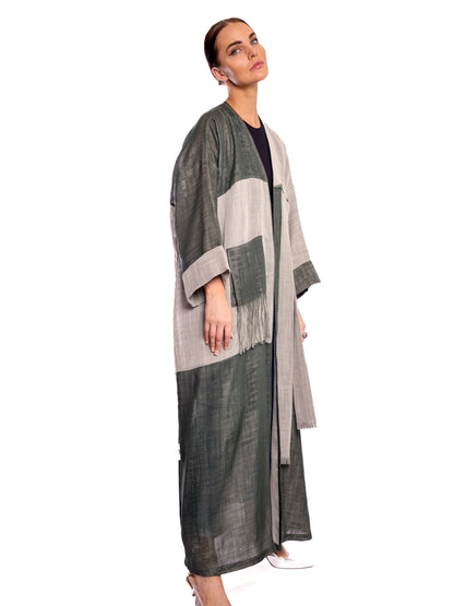 Gray and Green linen abaya