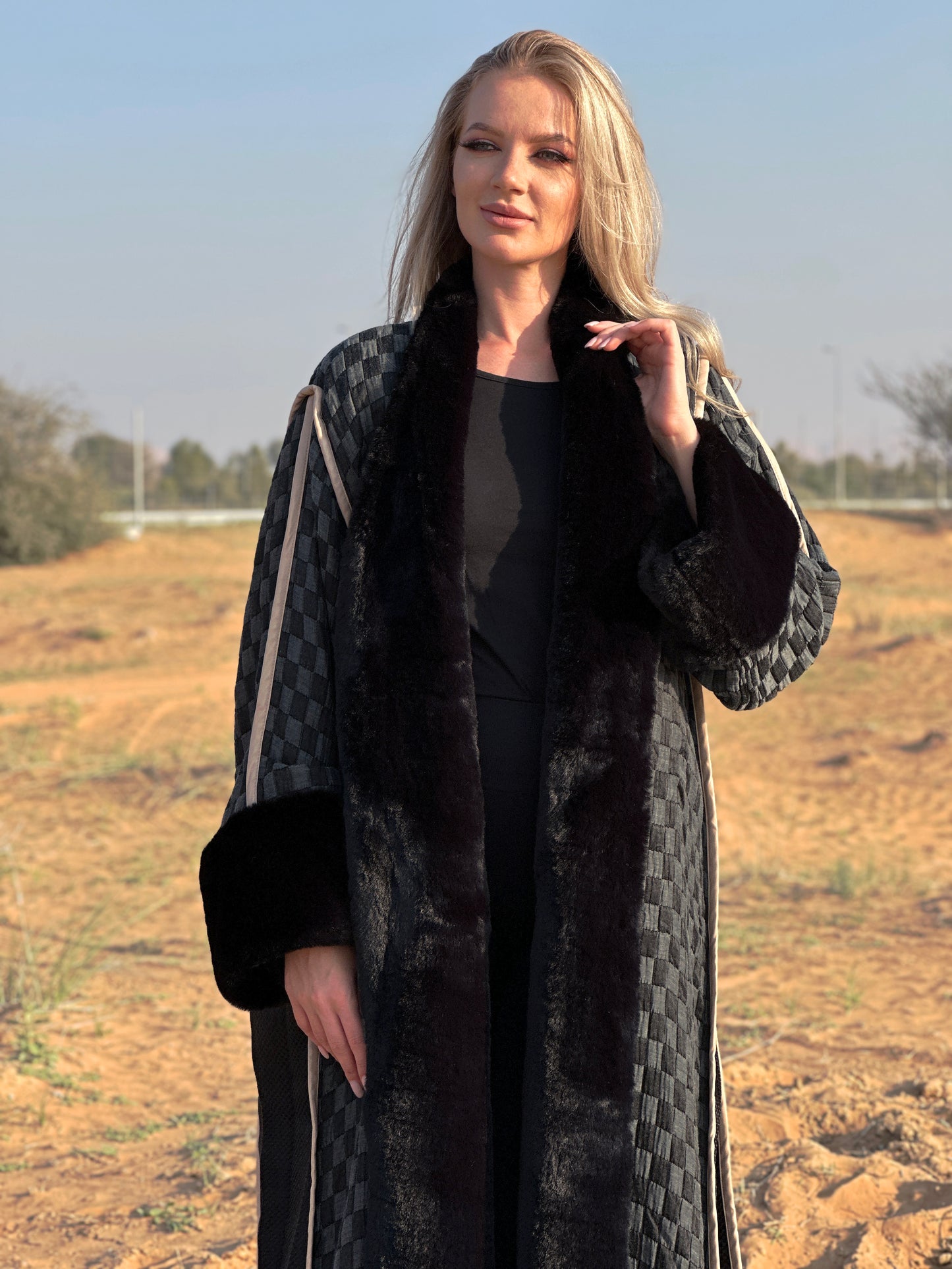 Winter Abaya Farwa collection - Black-Gray abaya with fur