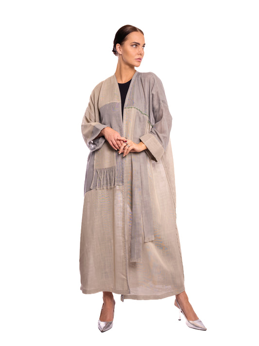 Gray Beige Linen Abaya