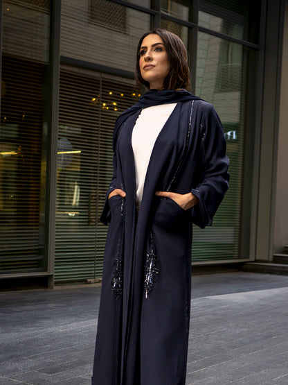 Blue linen abaya - Pattern signature