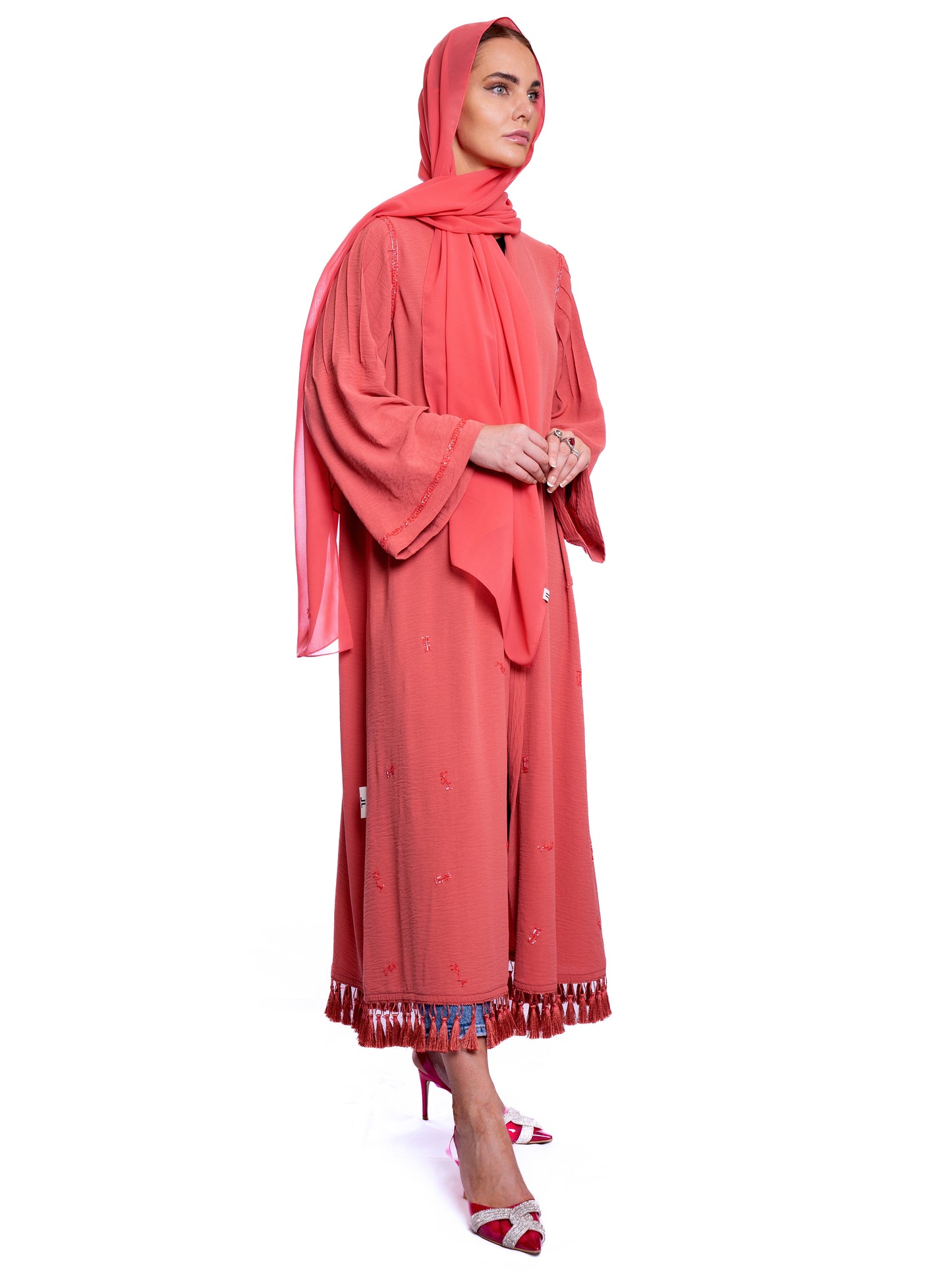 Peach soft crepe Abaya