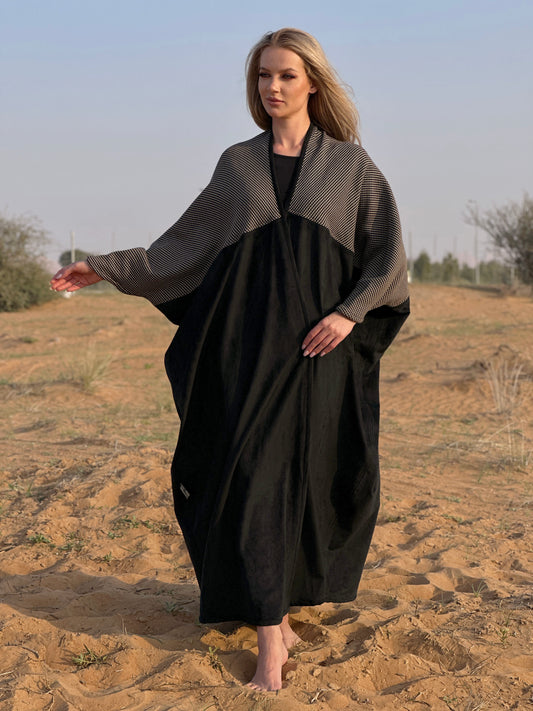 Winter Abaya - Black Velvet and woolen Bisht abaya