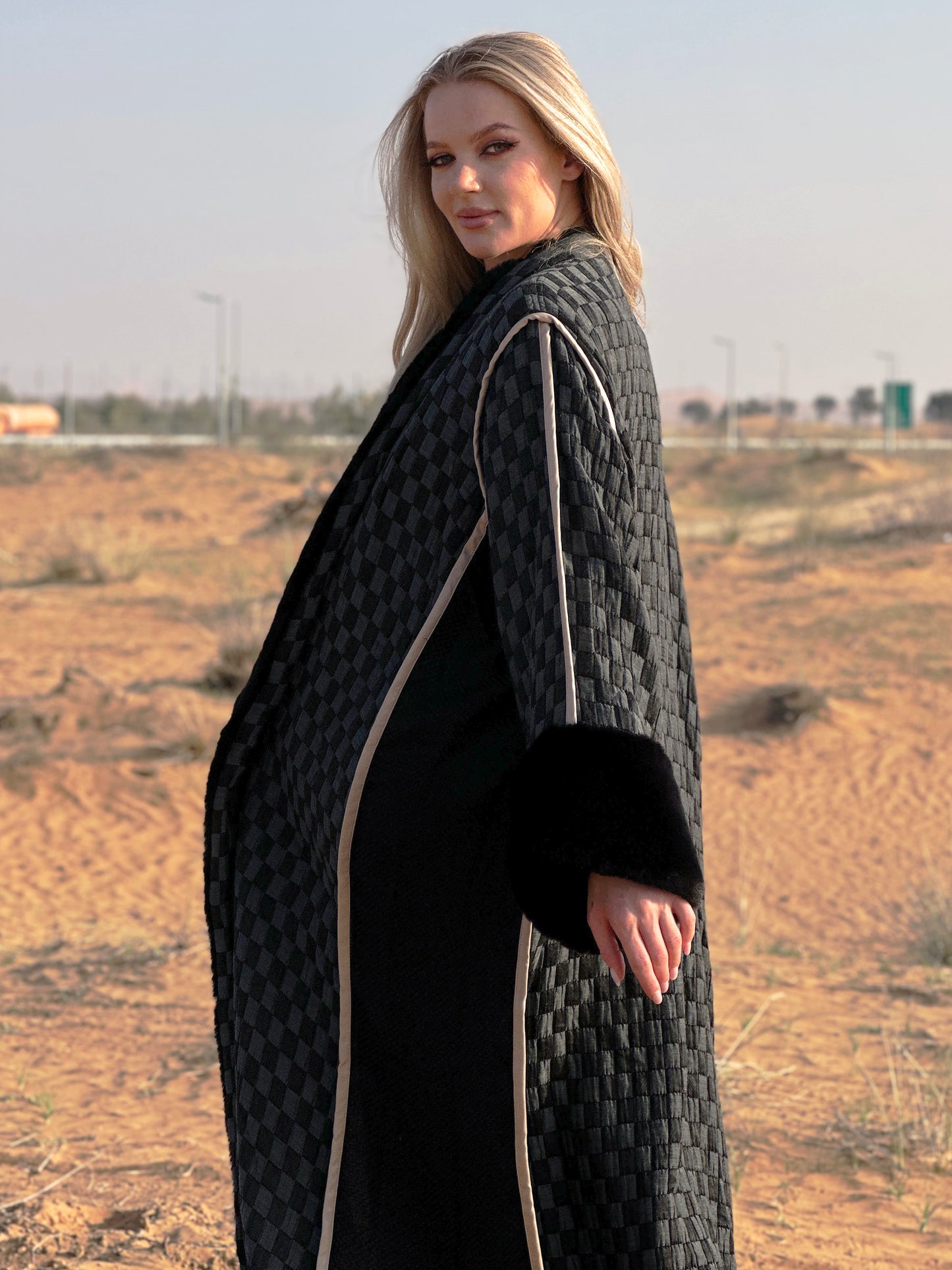 Winter Abaya Farwa collection - Black-Gray abaya with fur