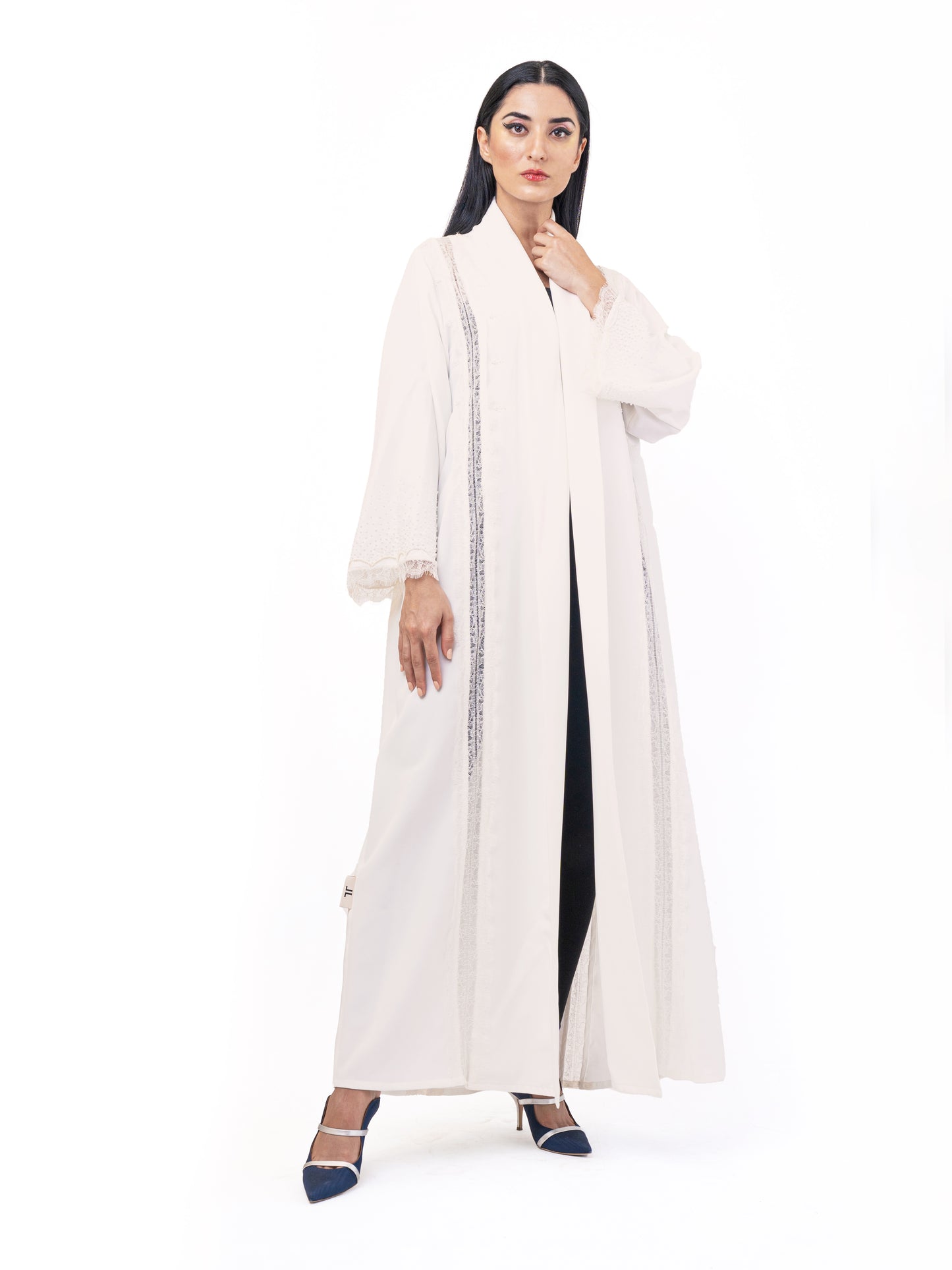 Evening abaya - Off white French duntell with Swarovski