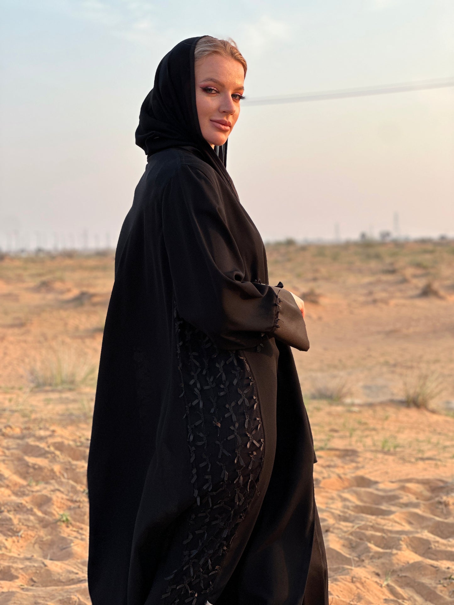 Black Abaya - Crepe and Satin fabric