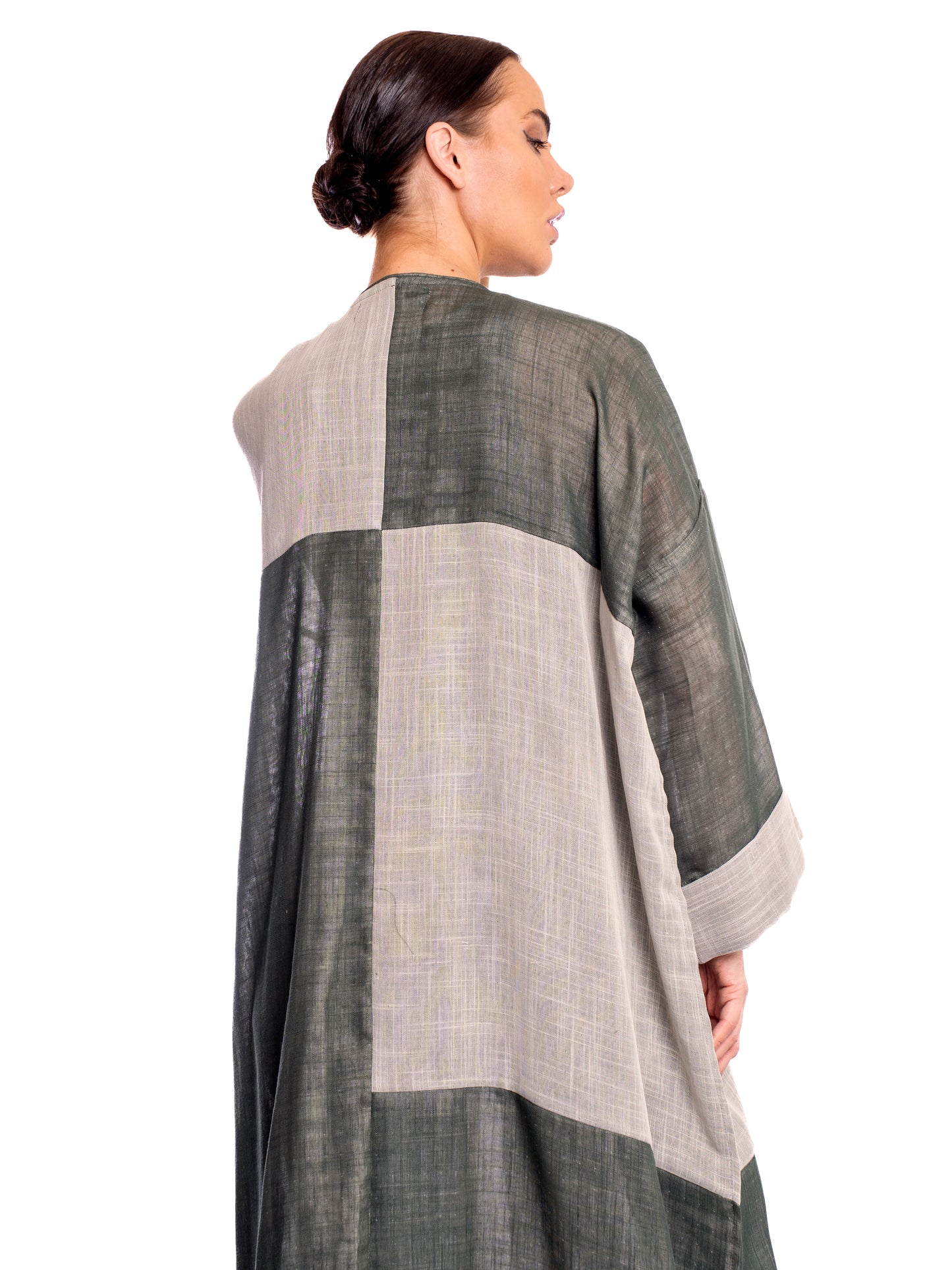 Gray and Green linen abaya