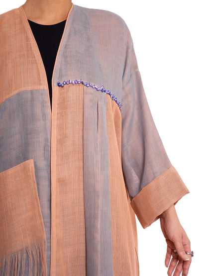 Peach gray Linen Abaya