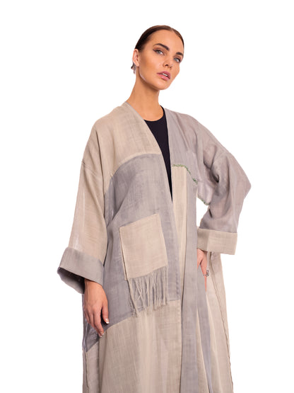 Gray Beige Linen Abaya