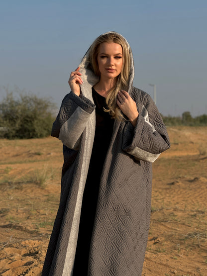 Winter Farwa Collection - Jersey Gray Abaya with Fur