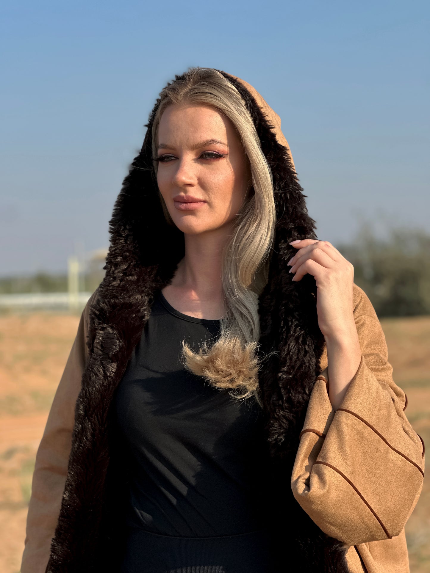 Winter Abaya Farwa collection - Brown woolen with fur