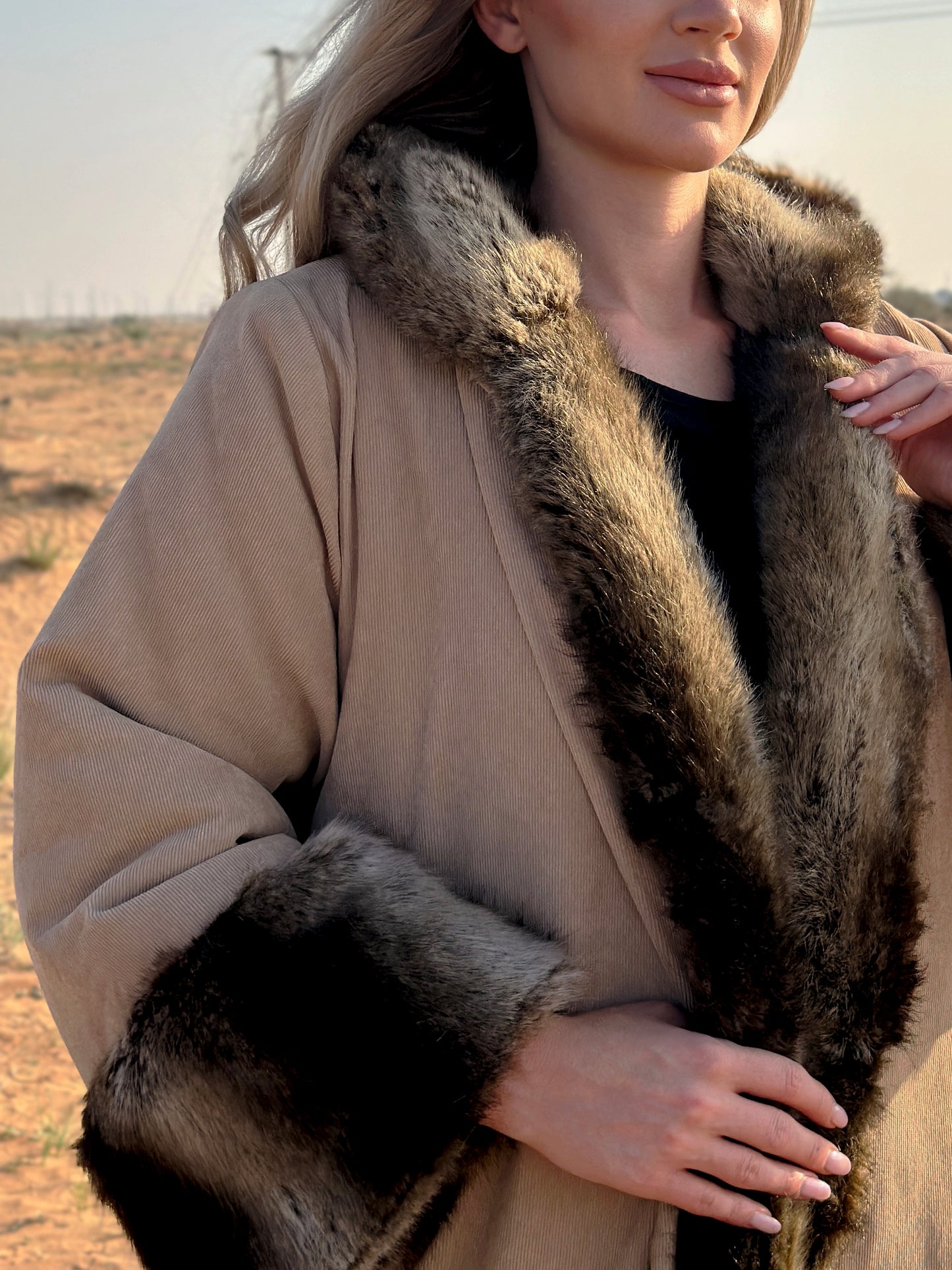 Winter abaya Farwa collection - Brown Abaya with fur