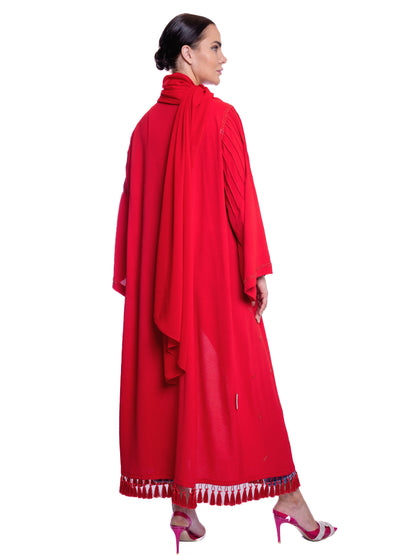 Bright Red Soft Crepe Abaya