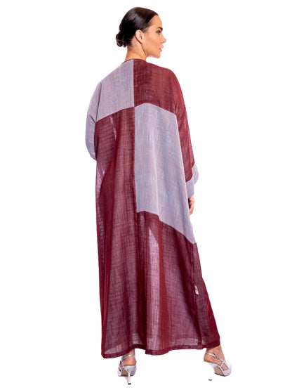 Gray & Maroon Linen Abaya