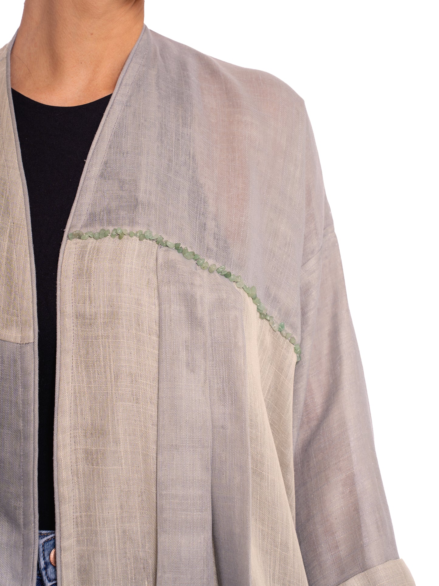 Gray Beige Linen Abaya