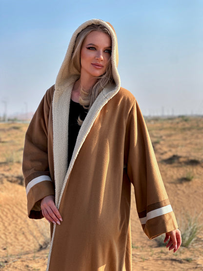 Winter Abaya Farwa collection - Brown woolen with fur