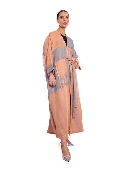 Peach gray Linen Abaya