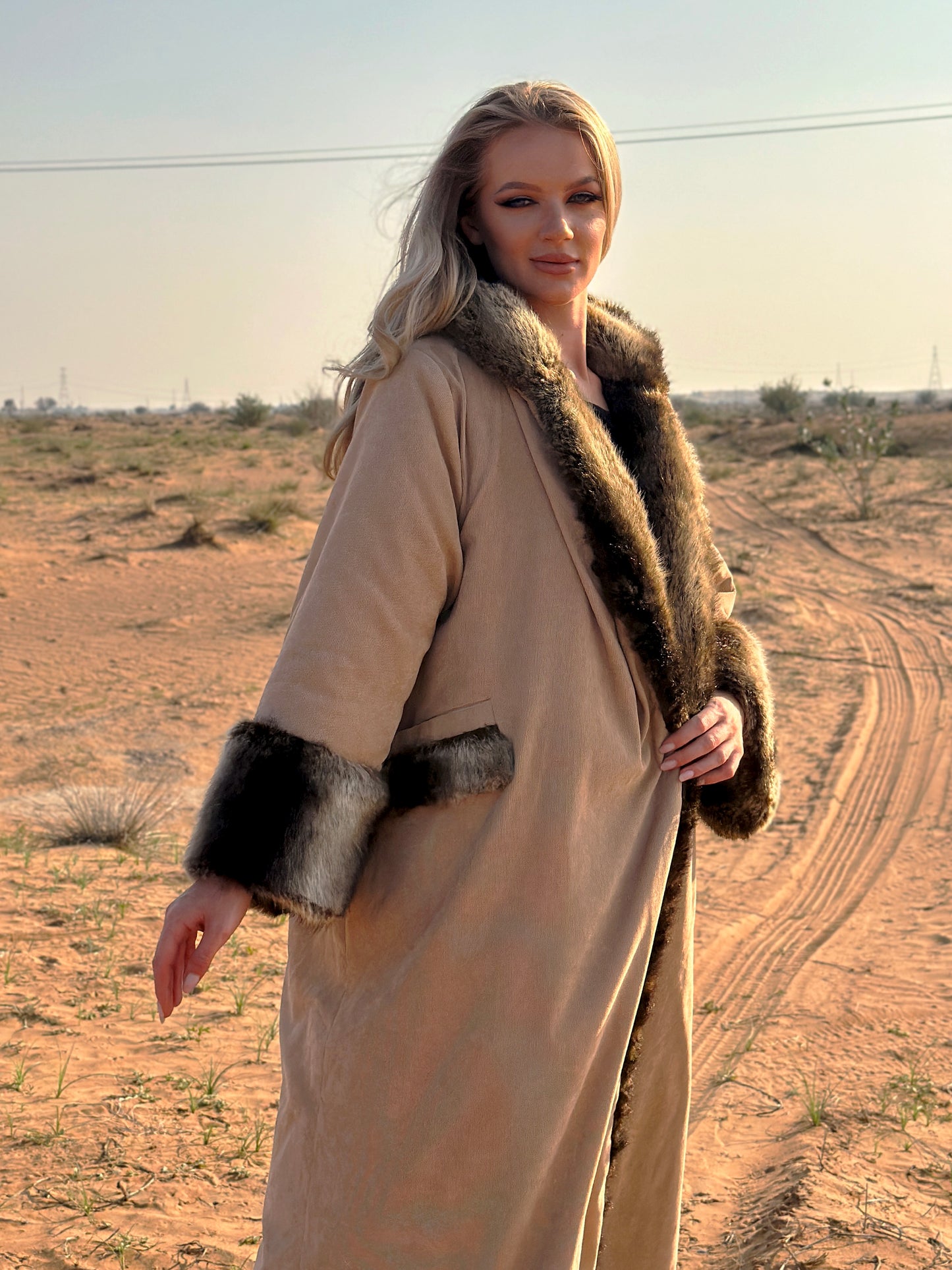 Winter abaya Farwa collection - Brown Abaya with fur